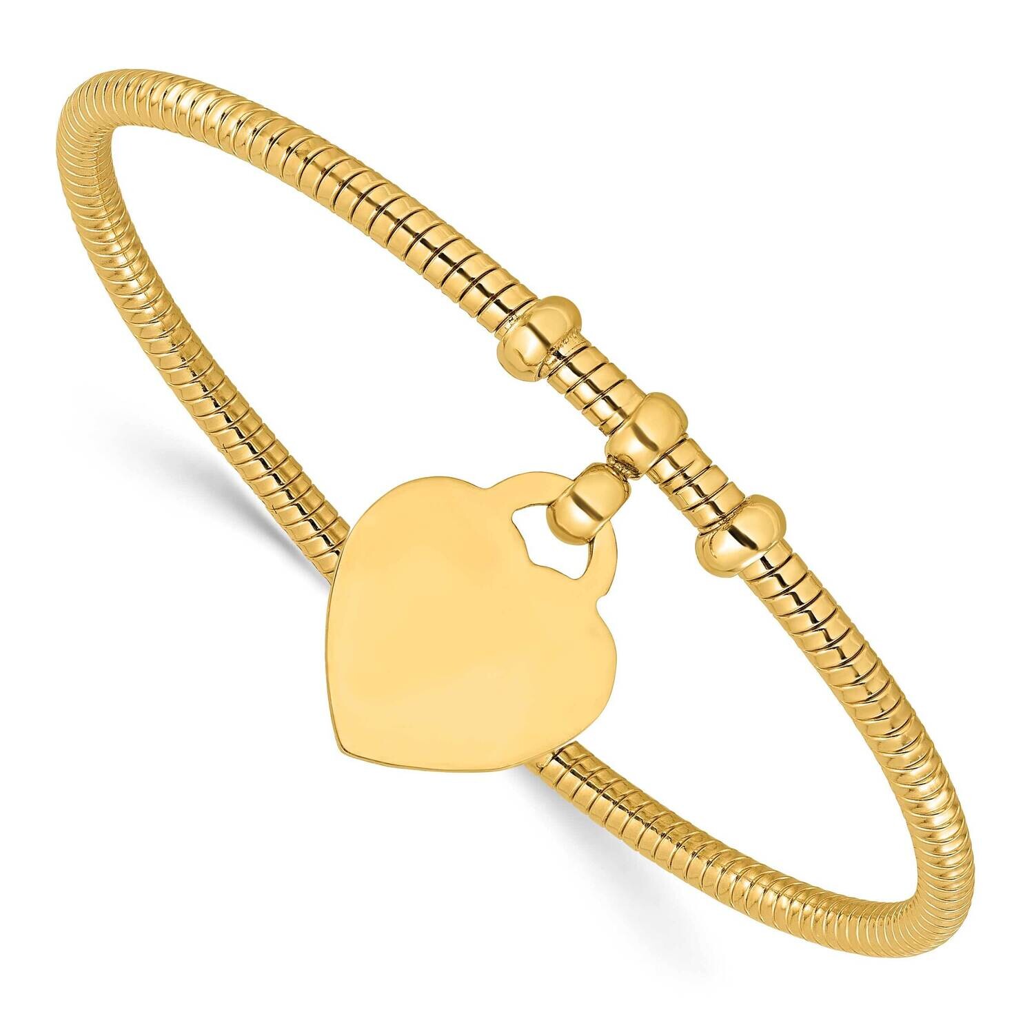 Textured Flexible Heart Dangle Bangle Bracelet 14k Polished Gold DB739