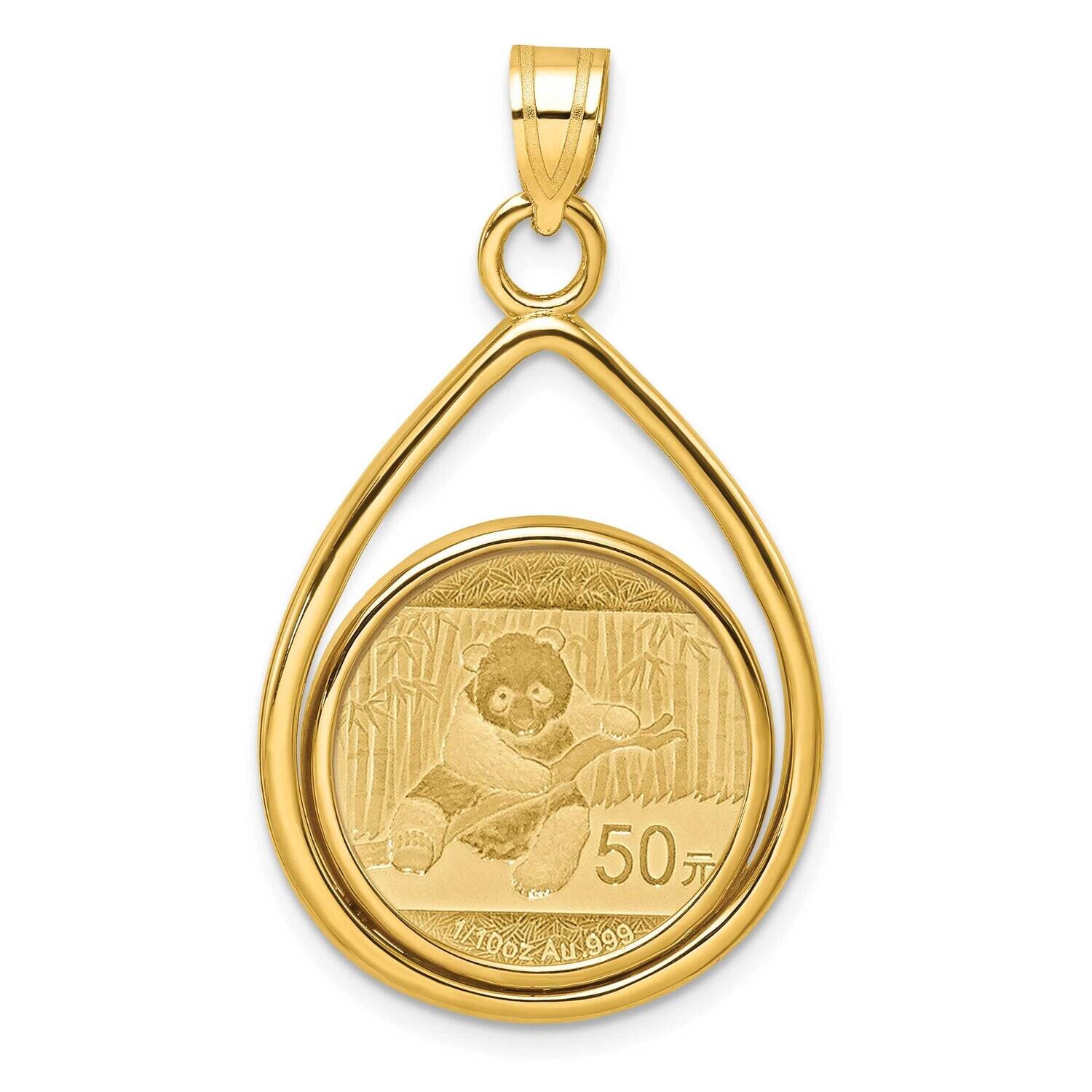 Polished Lightweight Tear Drop Prong Mounted 1/10Oz Panda Coin Bezel Pendant 14k Gold C8191/18.0C, …