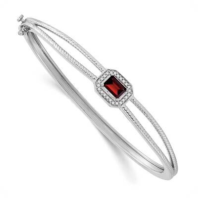 Emerald-Shape Garnet Diamond Halo Bangle 14k White Gold BM7091-GA-011-WA, MPN: BM7091-GA-011-WA, 88…