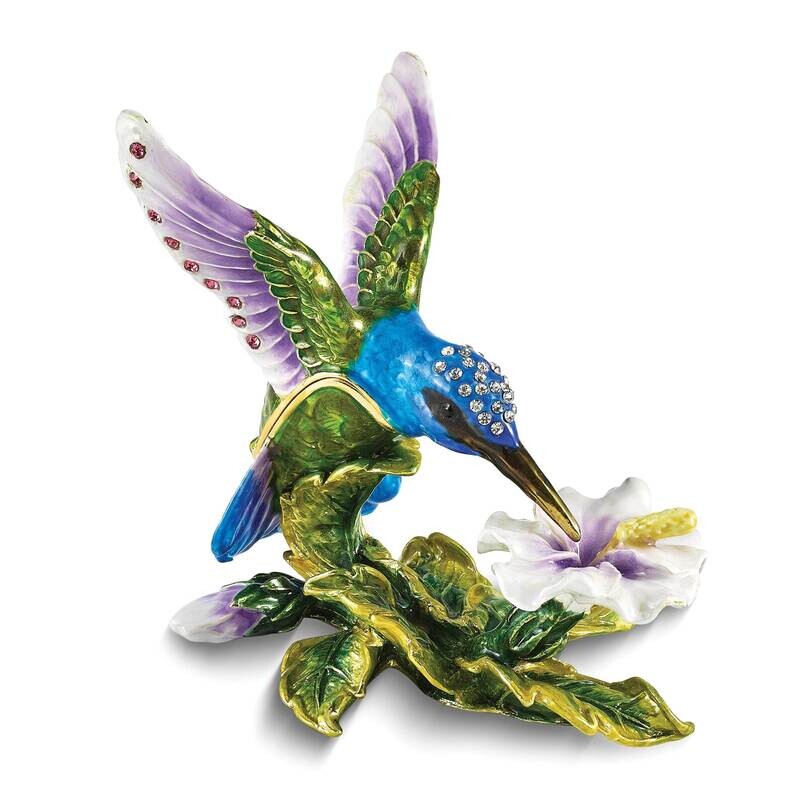 Graceful Flight Blue Hummingbird Trinket Box Bejeweled BJ4189