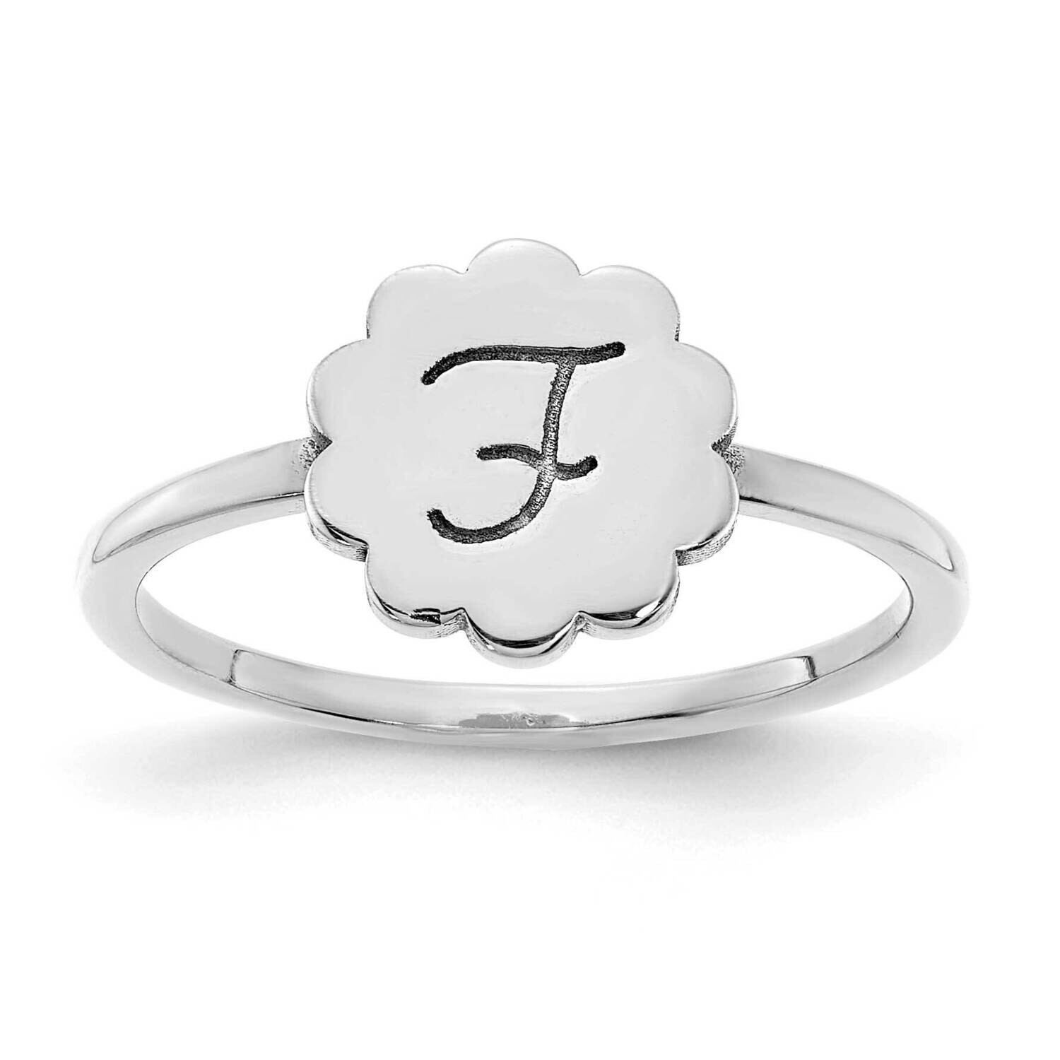 Initial Flower Signet Ring 10k White Gold 10XNR118W