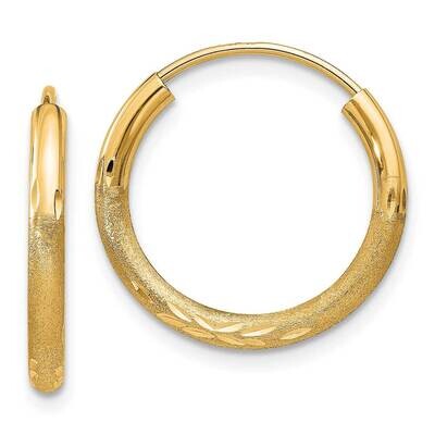 2mm Satin Diamond-Cut Endless Hoop Earrings 10k Gold 10XY1176, MPN: 10XY1176,