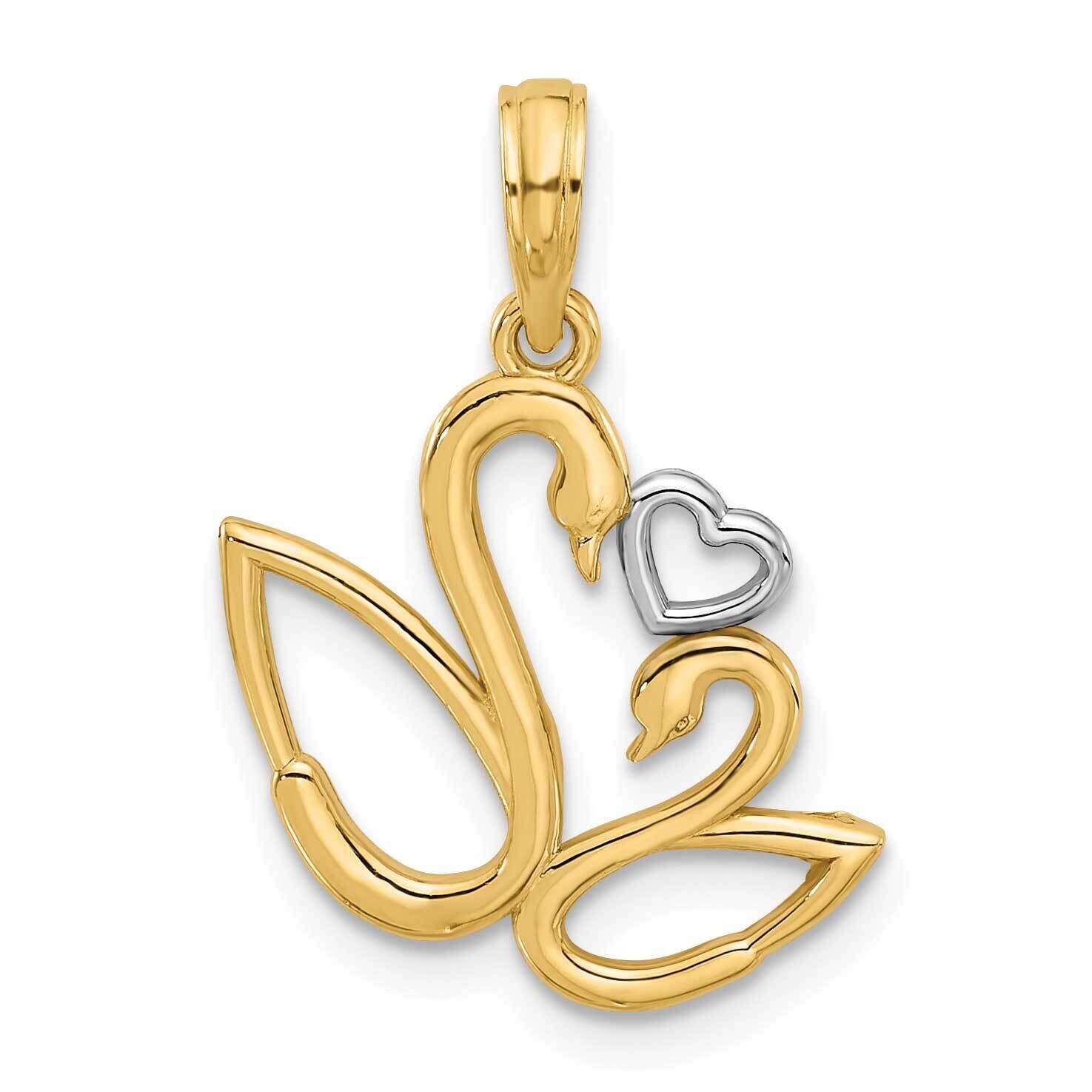 Polished Fancy Heart Swans Charm 14k Gold With Rhodium D5561, MPN: D5561,