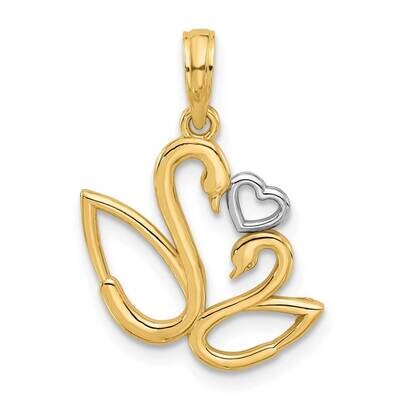 Polished Fancy Heart Swans Charm 14k Gold With Rhodium D5561, MPN: D5561,