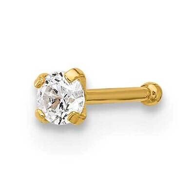 22 Gauge Polished 2.5mm CZ Nose Stud 14k Gold BD239, MPN: BD239,
