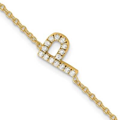 Diamond Sideways Letter P 1 Inch Extender Bracelet 14k Gold BM9951P-018-YA, MPN: BM9951P-018-YA,