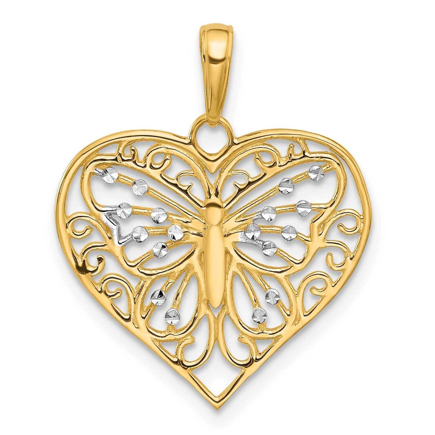 Diamond-Cut Butterfly Heart Pendant 14k Gold White Rhodium  C4844, MPN: C4844,