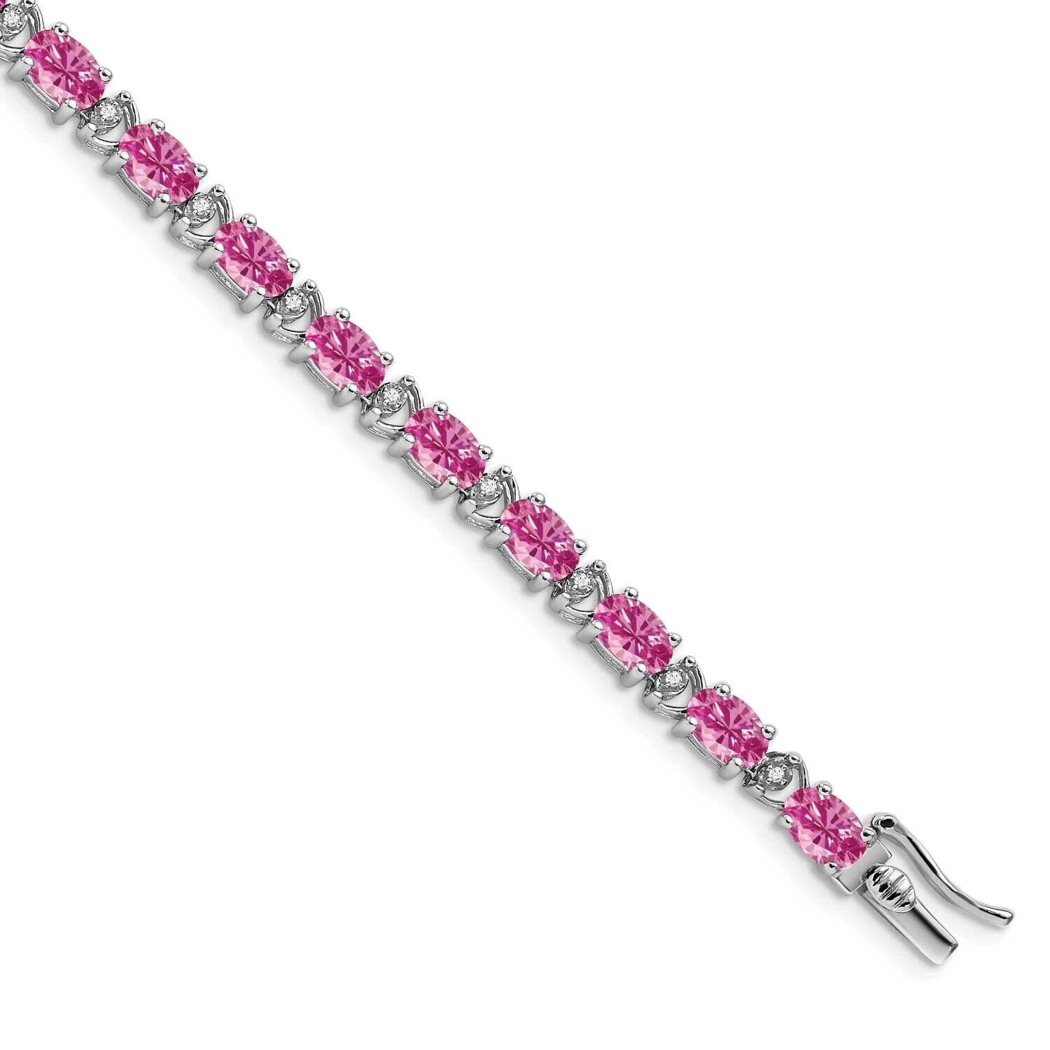 Oval Created Pink Sapphire Diamond Bracelet 7 Inch 14k White Gold BM7147-CPS-010-WA, MPN: BM7147-CP…