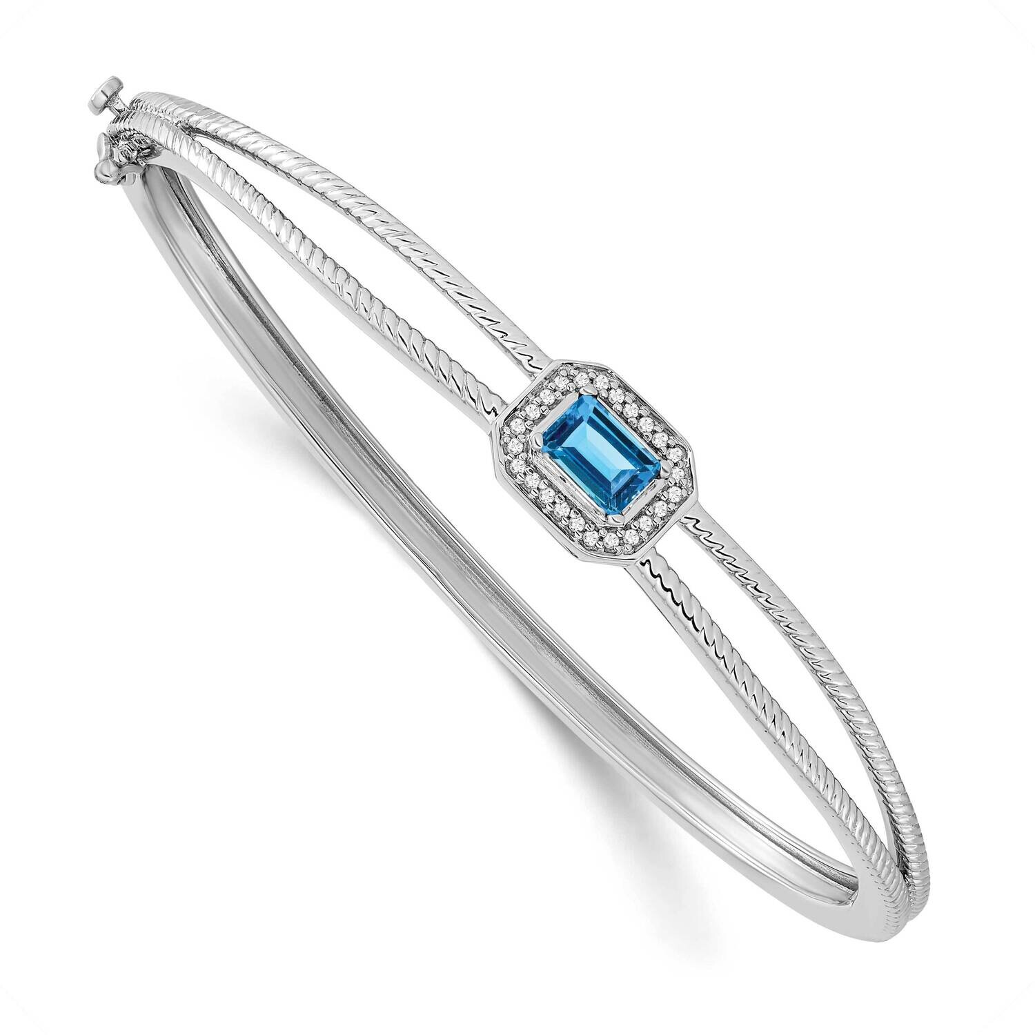 Emerald-Shape Blue Topaz Diamond Halo Bangle 14k White Gold BM7091-BT-011-WA, MPN: BM7091-BT-011-WA…