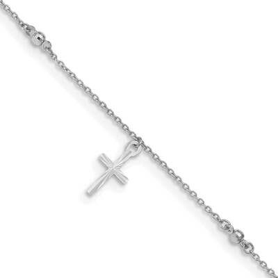 Polished Diamond-Cut Cross 9 Inch Plus 1 Inch Extender Anklet 14k White Gold ANK267W-9, MPN: ANK267…