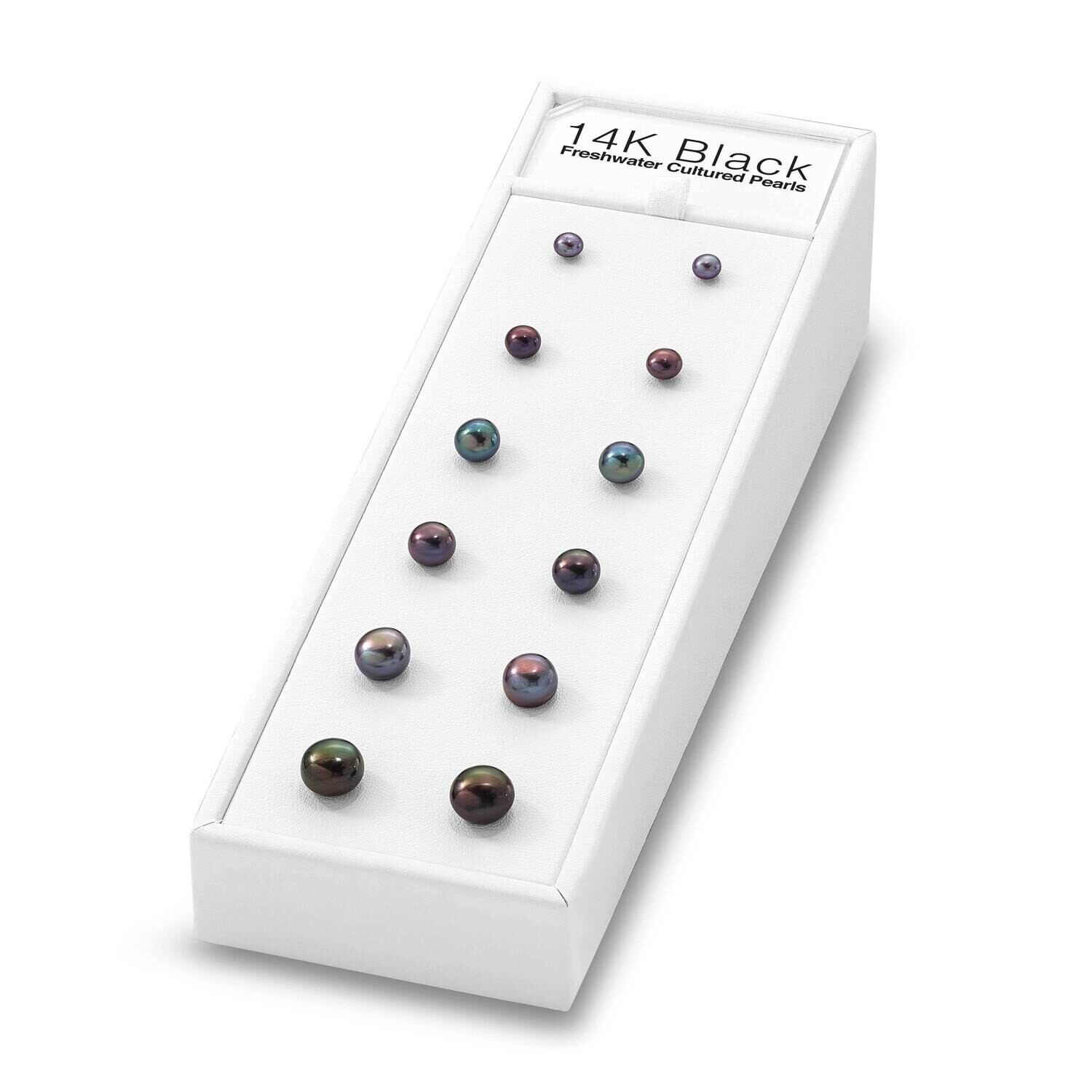 Black Freshwater Cultured Pearl Button Stud Posts Plus Display Kit 14k Gold BLKPRLKIT1