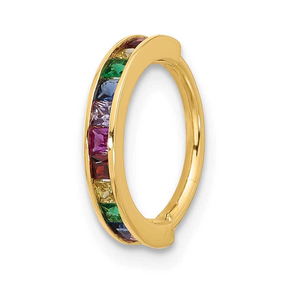 16 Gauge Polished Rainbow CZ Hinged Cartilage Ring 14k Gold BD279, MPN: BD279,