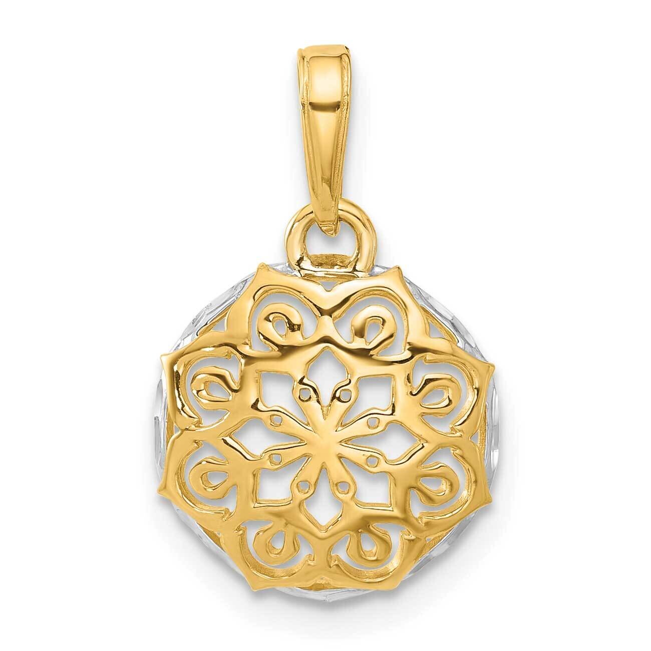 Floral Design Circle Pendant 14k Gold White Rhodium  C4870, MPN: C4870,