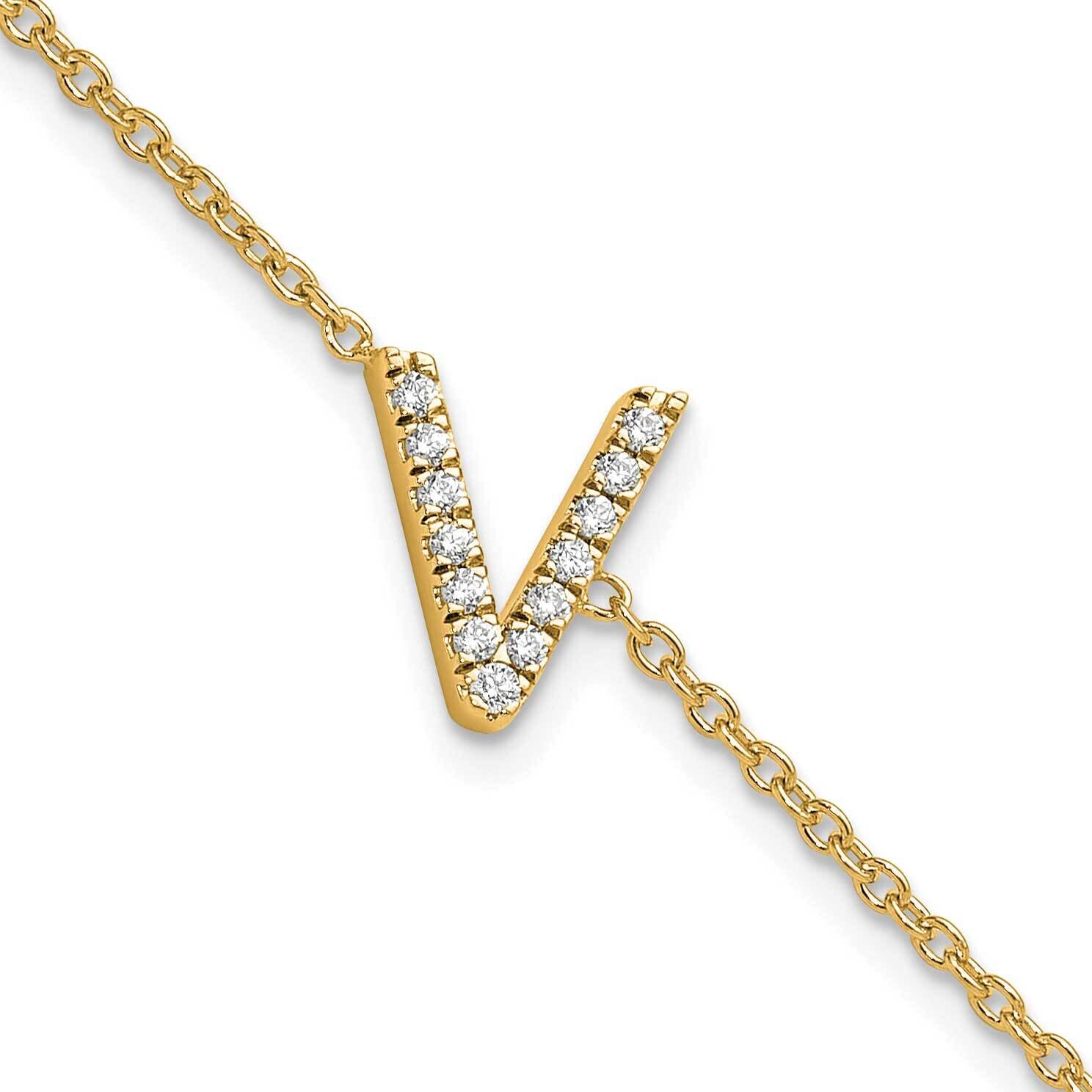Diamond Sideways Letter V 1 Inch Extender Bracelet 14k Gold BM9951V-016-YA, MPN: BM9951V-016-YA,