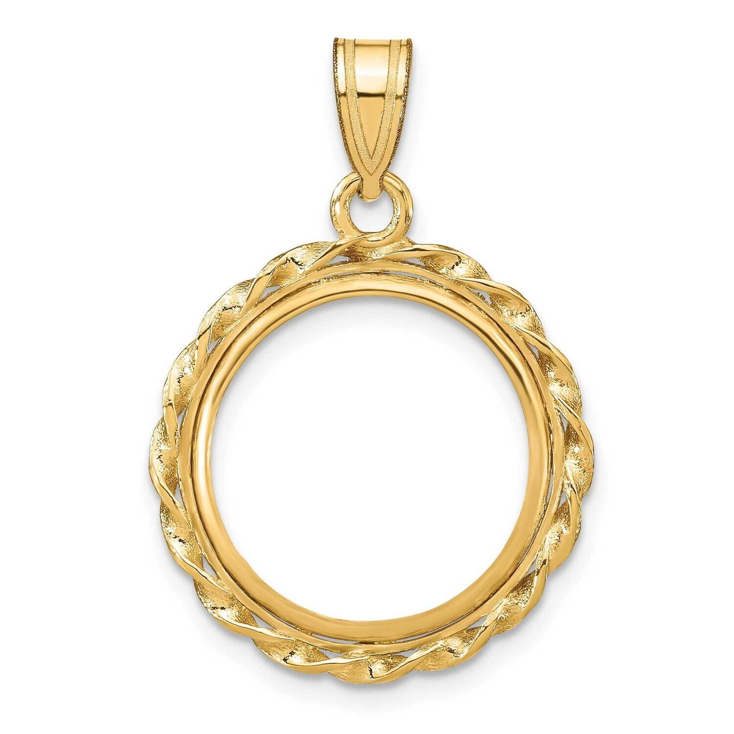 Polished Twisted Wire Prong 16.5mm Coin Bezel Pendant 14k Gold C8180/16.5