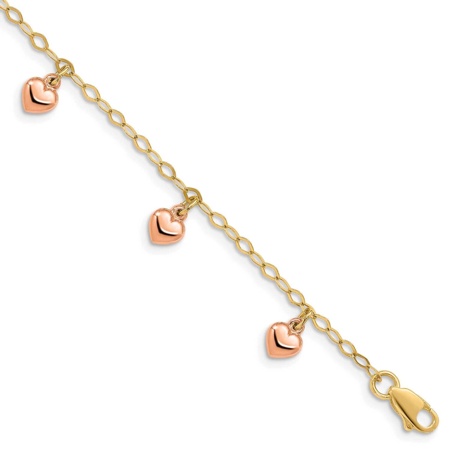 Rose Gold Hearts Child's Puffed Heart Charm Bracelet 6 Inch 14k Gold BID83TT-6