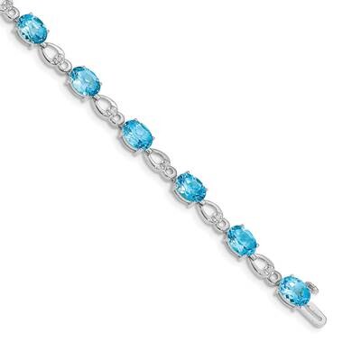 Blue Topaz Diamond Bracelet 7 Inch 14k White Gold BM4496-BT-005-WA, MPN: BM4496-BT-005-WA,