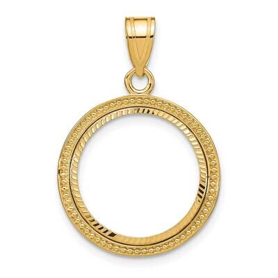 Beaded &amp; Diamond-Cut Prong 16.5mm Coin Bezel Pendant 14k Gold C8197/16.5, MPN: C8197/16.5,