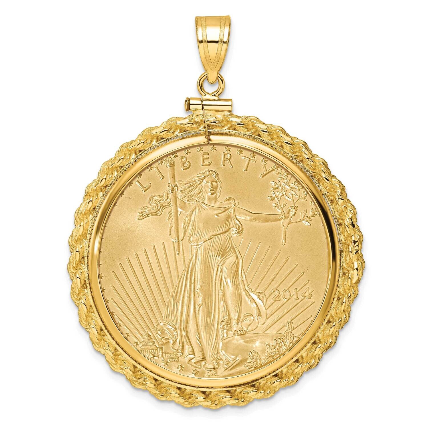 Polished Casted Rope Screw Top Mounted 1Oz American Eagle Coin Bezel Pendant 14k Gold C8195/32.7C