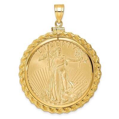 Polished Casted Rope Screw Top Mounted 1Oz American Eagle Coin Bezel Pendant 14k Gold C8195/32.7C, …
