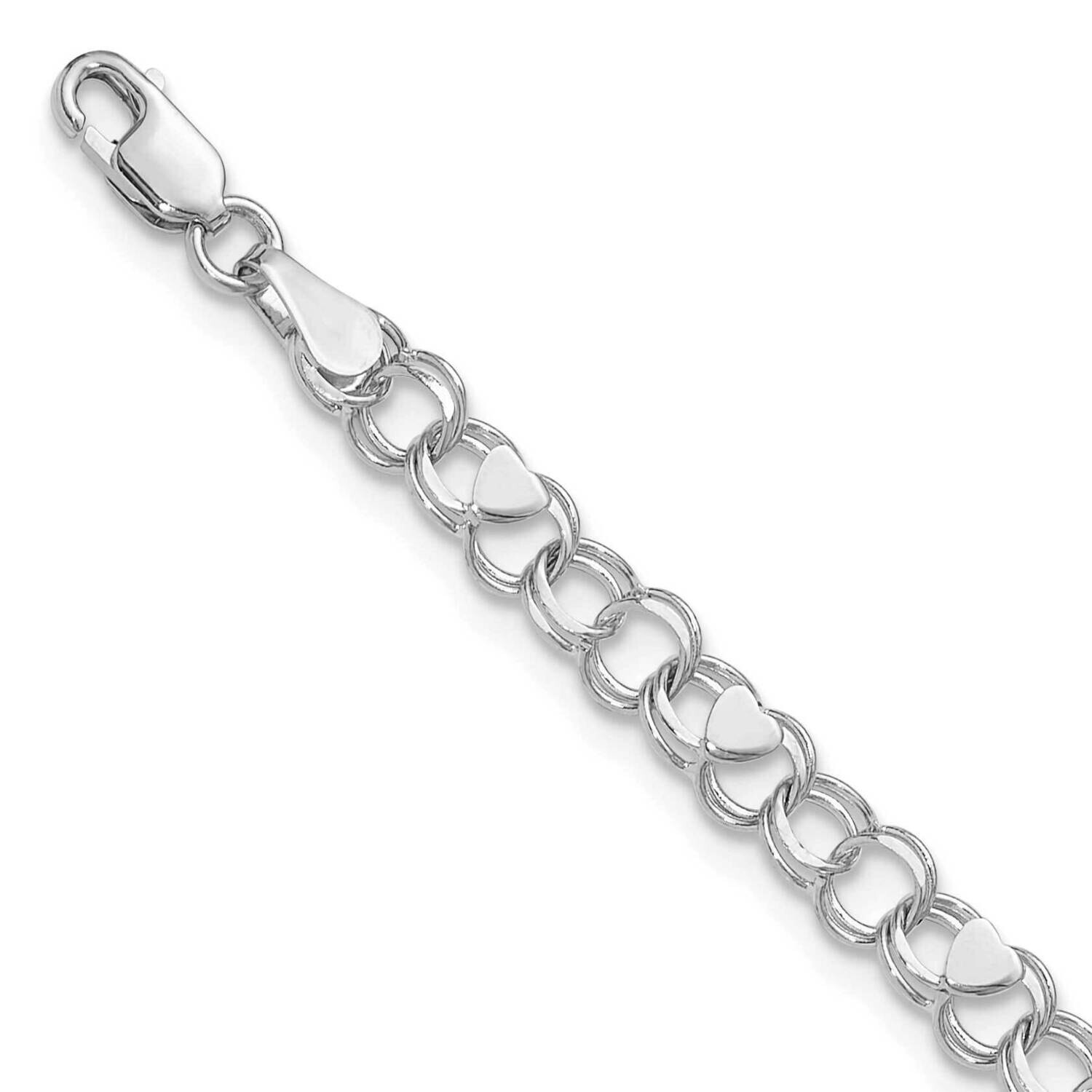 Double Link Heart Charm Bracelet 7 Inch 14k White Gold DO499W-7, MPN: DO499W-7,