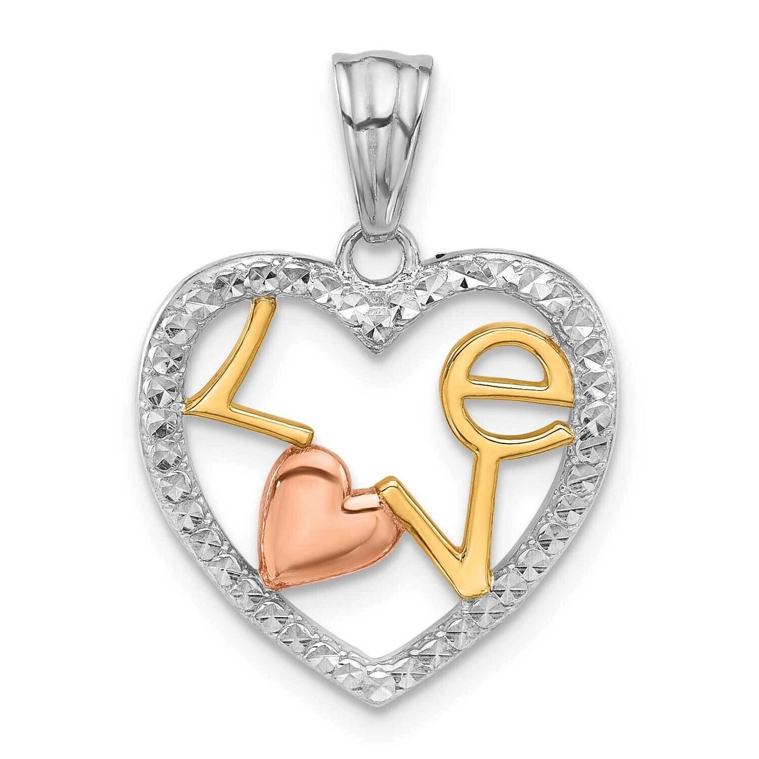 Diamond-Cut Love In Heart Pendant 14k Tri-Color Gold C4841, MPN: C4841,