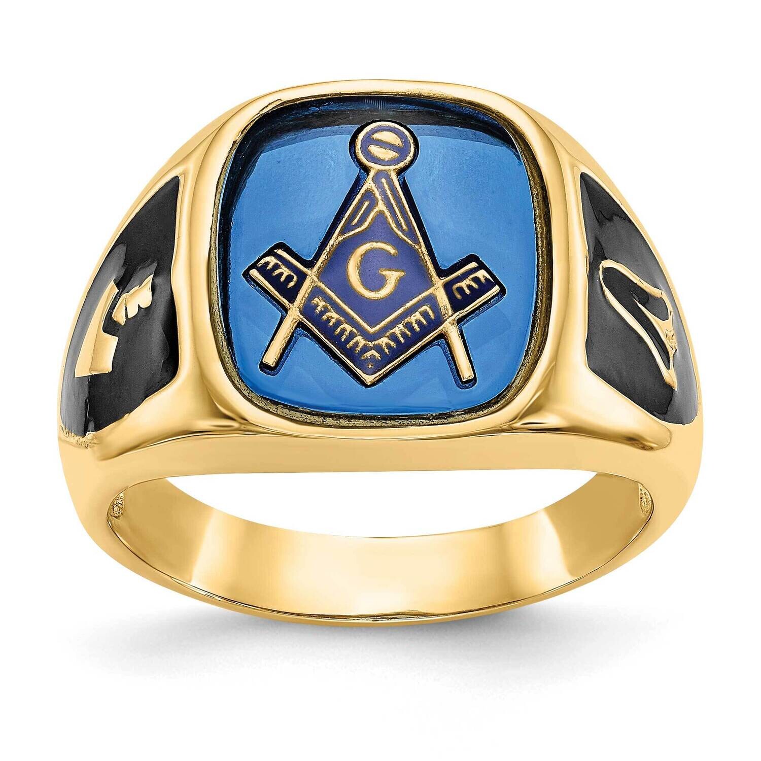 Men&#39;s Polished Antiqued Textured Imitation Blue Spinel Masonic Ring 10k Gold 10Y4084M by Masonic, M…