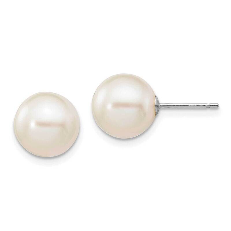 9-10mm White Round Fw Cultured Pearl Stud Post Earrings 10k White Gold 10XW90PW