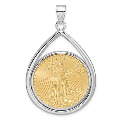 Polished Lightweight Tear Drop Prong Mounted 1/2Oz American Eagle Coin Bezel Pendant 14k White Gold…