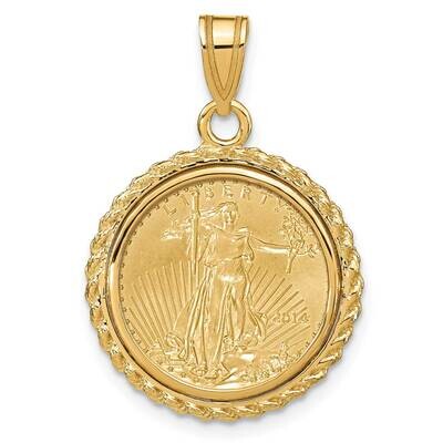Polished Casted Rope Prong Mounted 1/10Oz American Eagle Coin Bezel Pendant 14k Gold C8185/16.5C, M…