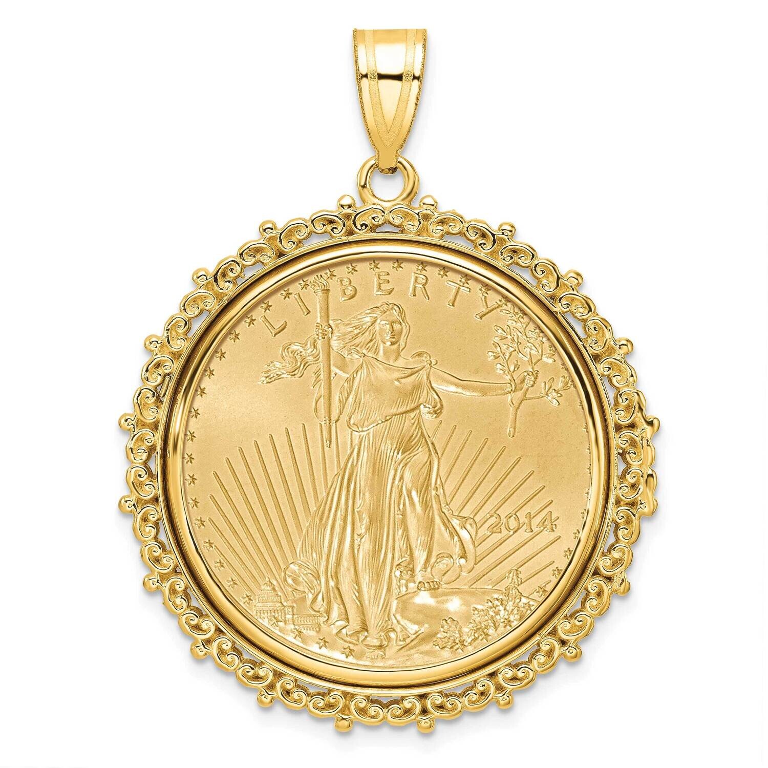 Polished Fancy Prong Mounted 1/2Oz American Eagle Coin Bezel Pendant 14k Gold C8187/27.0C