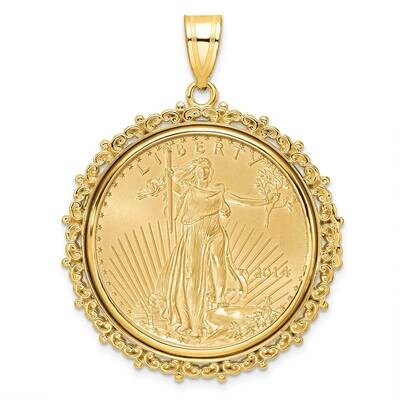 Polished Fancy Prong Mounted 1/2Oz American Eagle Coin Bezel Pendant 14k Gold C8187/27.0C, MPN: C81…
