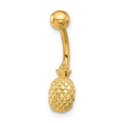 14 Gauge Polished Textured Pineapple Navel Belly Ring 14k Gold BD285, MPN: BD285,