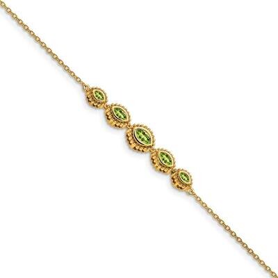 Marquise Peridot Bracelet 7 Inch 14k Gold BM7200-PE-Y, MPN: BM7200-PE-Y, 886774130040
