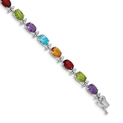 Rainbow Gemstone Bracelet 7 Inch 14k White Gold BM4501-RB-W, MPN: BM4501-RB-W,