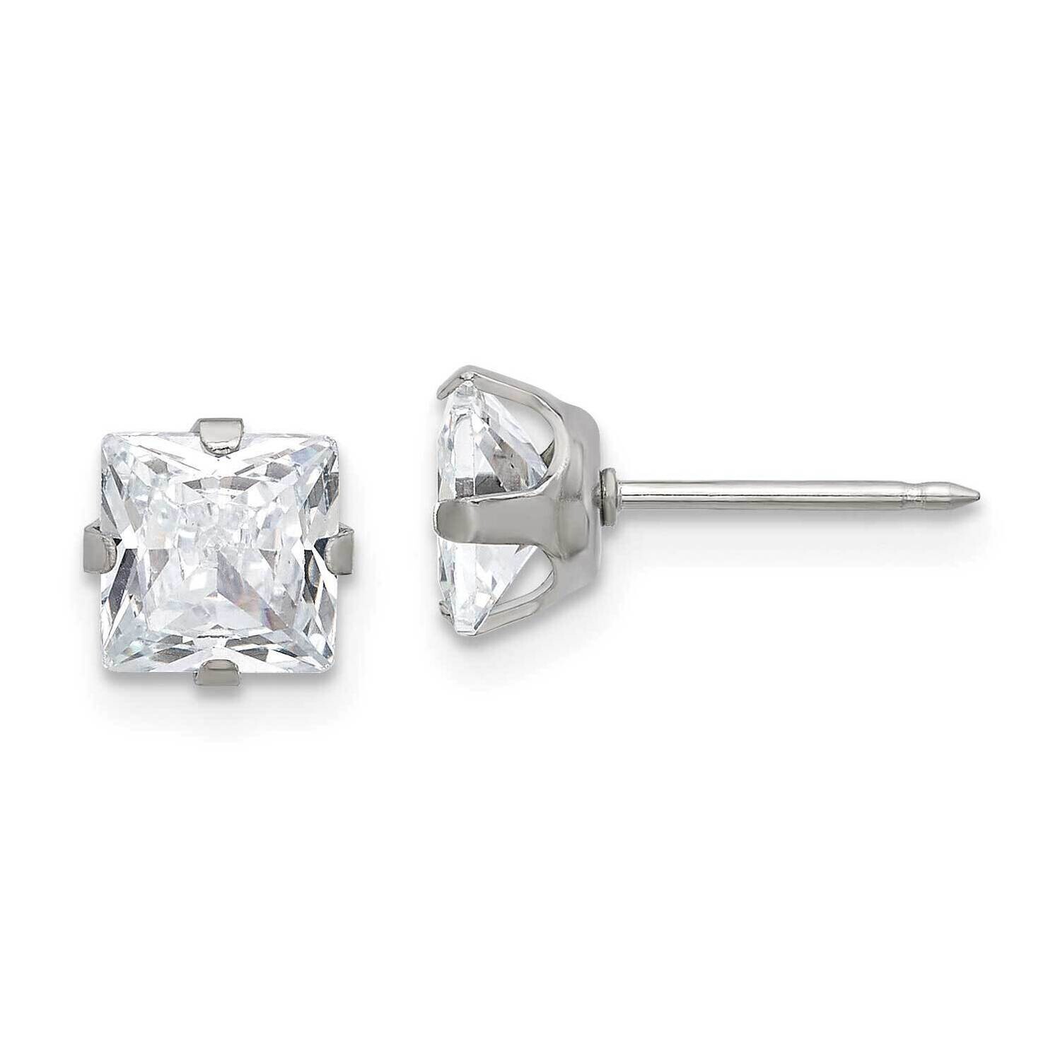 Inverness 6mm Square CZ Post Earrings Stainless Steel 650E