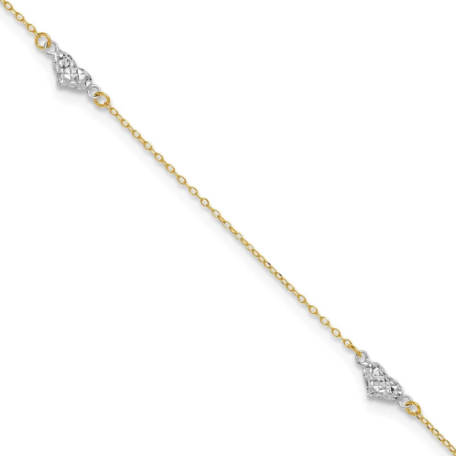 Polished Diamond-Cut Triple Hearts 9 Inch 1In. Extender Anklet 14k Two-Tone Gold ANK287Y/W-9