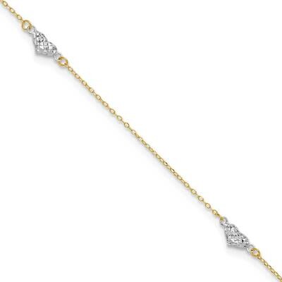 Polished Diamond-Cut Triple Hearts 9 Inch 1In. Extender Anklet 14k Two-Tone Gold ANK287Y/W-9, MPN: …