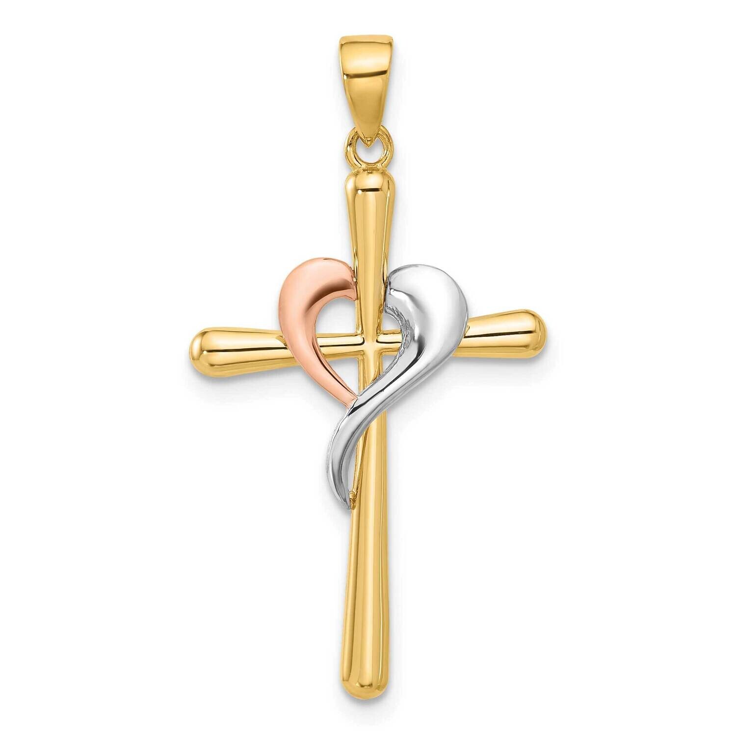 White Rhodium Polished Cross Heart Pendant 14k Two-Tone Gold C4947 by Men&#39;s Jewelry and Accessories…