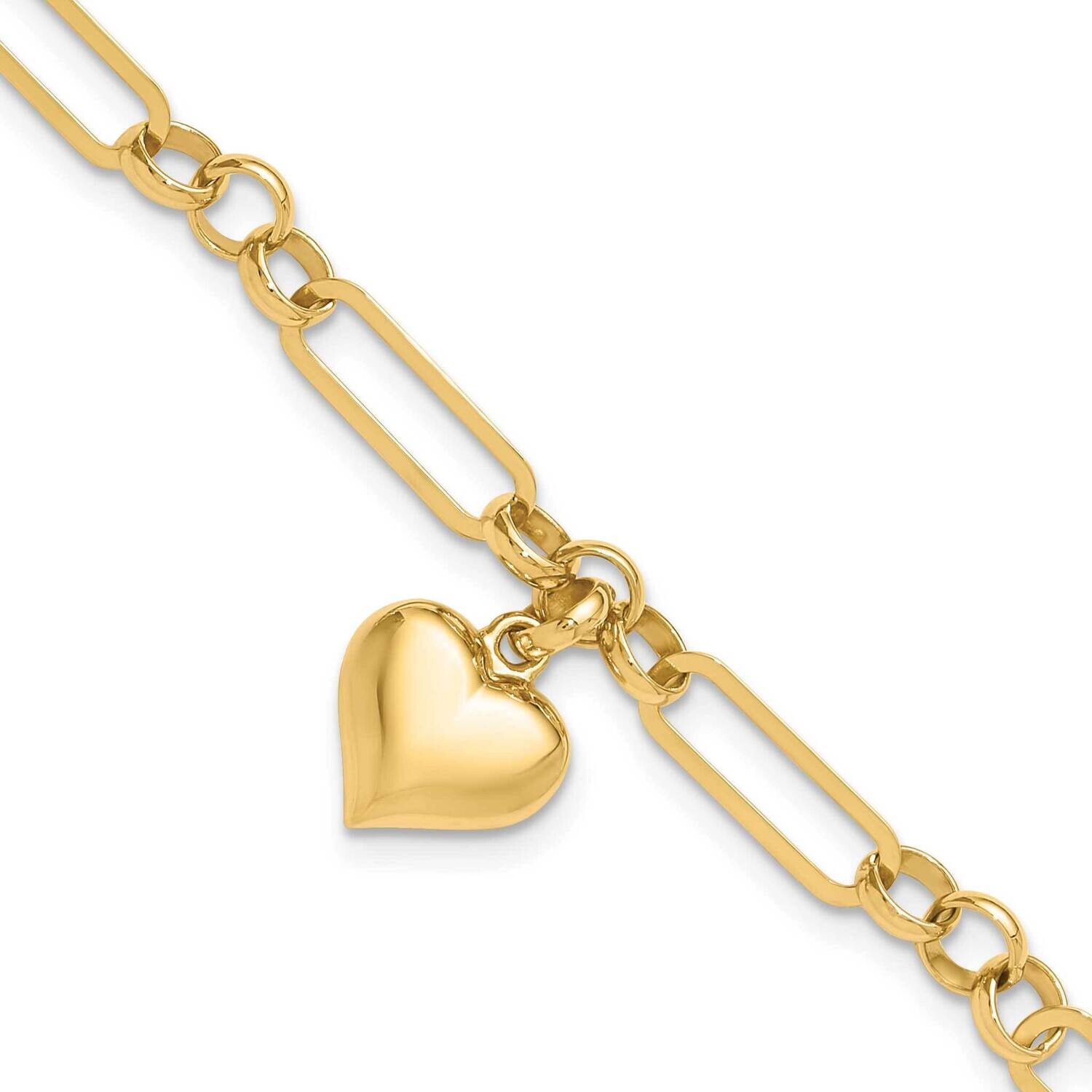 Heart Charm Bracelet 7.5 Inch 14k Polished Gold FB1984-7.5