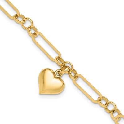 Heart Charm Bracelet 7.5 Inch 14k Polished Gold FB1984-7.5, MPN: FB1984-7.5,