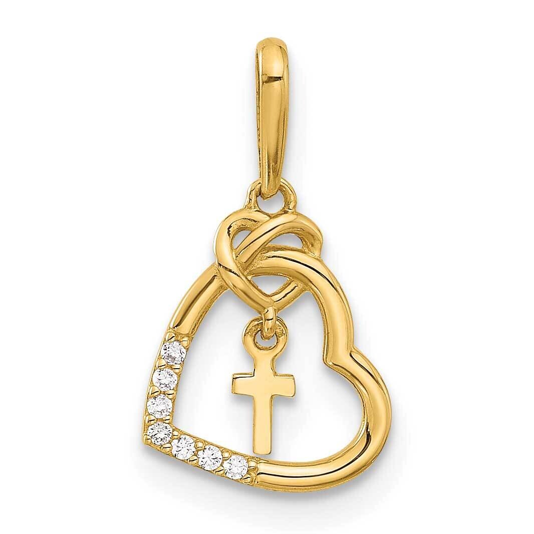 CZ Heart Cross Dangle Pendant 14k Polished Gold C4847, MPN: C4847,