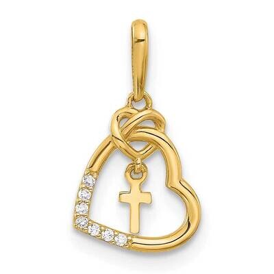 CZ Heart Cross Dangle Pendant 14k Polished Gold C4847, MPN: C4847,