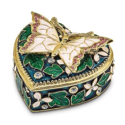 Luxury Giftware Pewter Crystals Gold-Tone Enameled Blush Pink Butterfly On Heart Trinket Box Matchi…