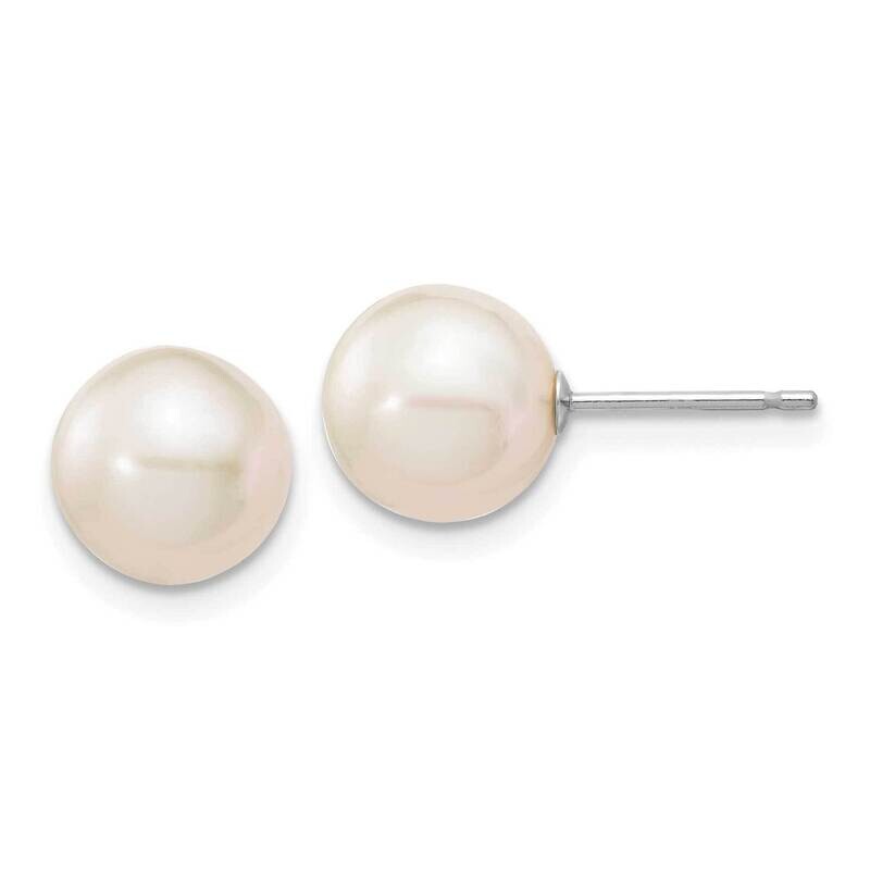 8-9mm White Round Fw Cultured Pearl Stud Post Earrings 10k White Gold 10XW80PW