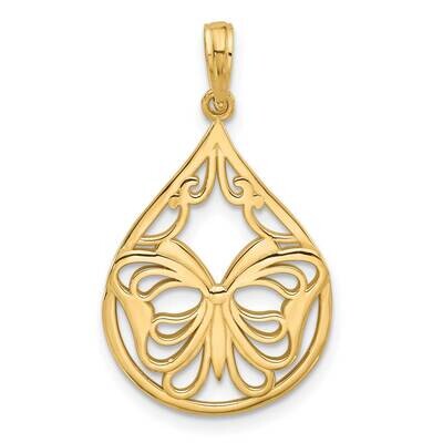 Fancy Butterfly Teardrop Charm 14k Polished Gold D5595, MPN: D5595,