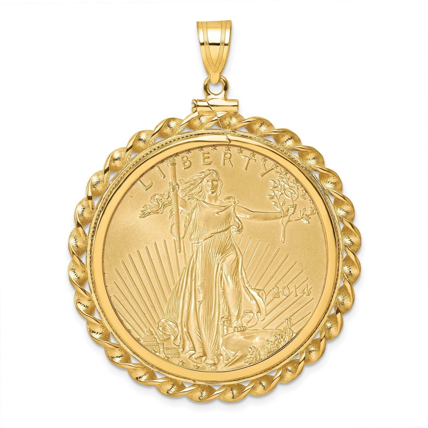 Polished Wide Twisted Wire Screw Top Mounted 1Oz American Eagle Coin Bezel Pendant 14k Gold C8182/3…