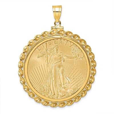 Polished Wide Twisted Wire Screw Top Mounted 1Oz American Eagle Coin Bezel Pendant 14k Gold C8182/3…