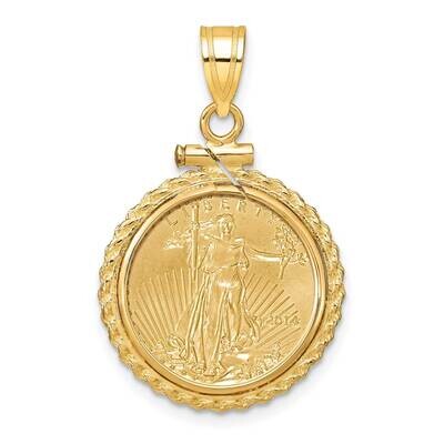 Polished Casted Rope Screw Top Mounted 1/10Oz American Eagle Coin Bezel Pendant 14k Gold C8195/16.5…