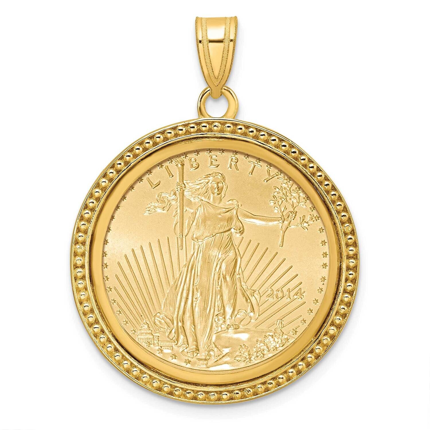 Polished Beaded Prong Mounted 1/4Oz American Eagle Coin Bezel Pendant 14k Gold C8183/22.0C